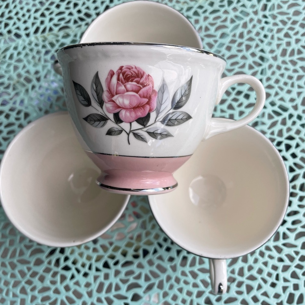 Floral Teacup Set with Pink Rose Design